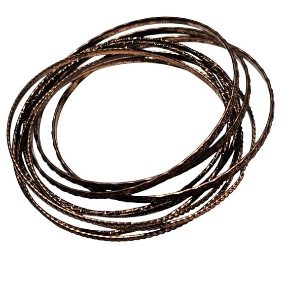 Vintage Textured Copper Stacking Bangle Bracelets Retro Fashion Jewelry Set Of 9 - Picture 1 of 5